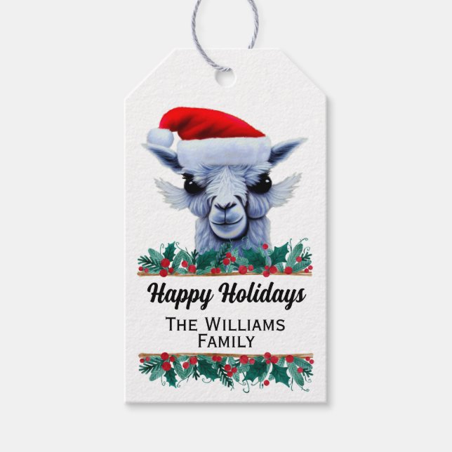 Llama With Santa Hat Gift Tags (Front)
