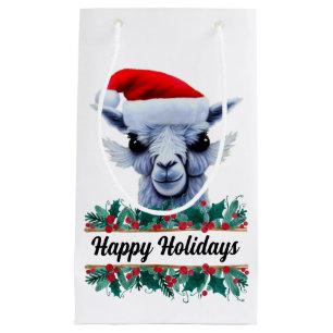 Llama With Santa Hat  Small Gift Bag
