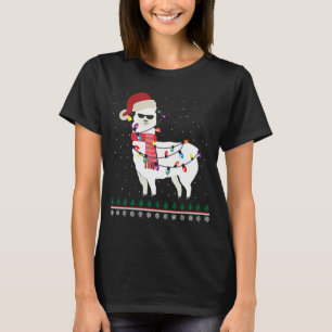 Llama with Sun glass and Santa Hat Christmas T-Shirt
