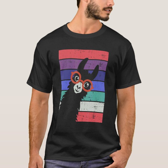 Llama With Sunglasses Retro Style Alpaca T-Shirt (Front)