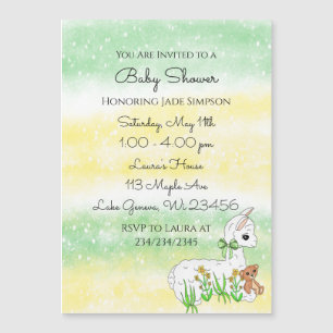 Llama with Teddy Bear Gender Neutral Baby Shower Magnetic Invitation