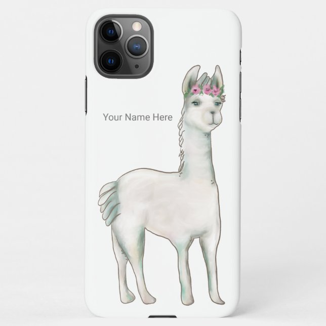 Llama with three mini pink roses crown tiara iPhone case (Back)