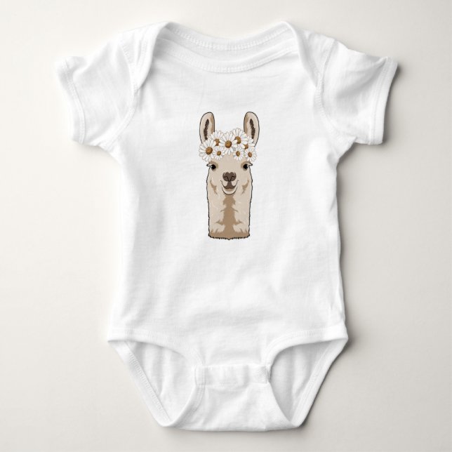 Llama with white Blossoms Baby Bodysuit (Front)