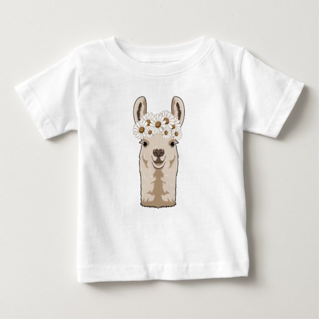 Llama with white Blossoms Baby T-Shirt (Front)