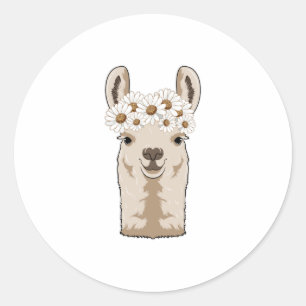 Llama with white Blossoms Classic Round Sticker