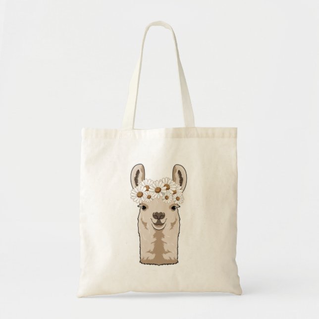 Llama with white Blossoms Tote Bag (Front)
