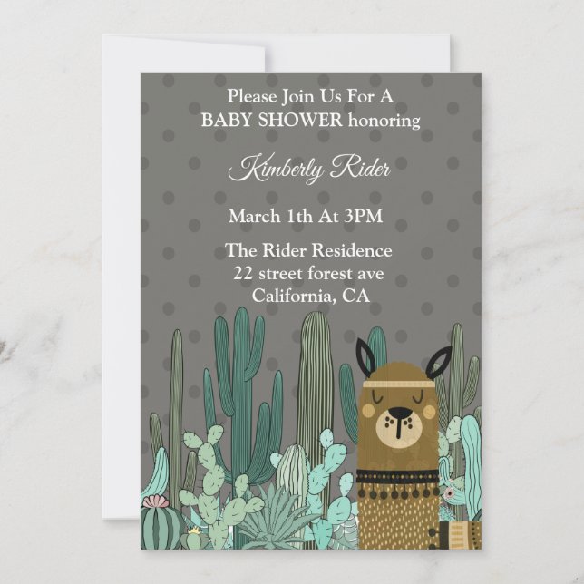 Llama Woodland Baby Shower Invitations (Front)