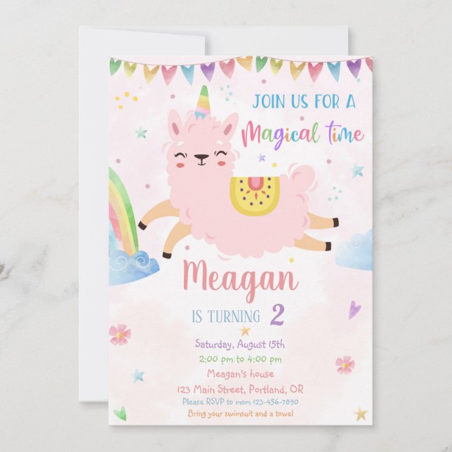 Llamacorn birthday invitation Magical birthday (Front)