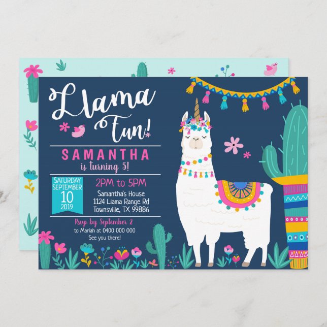 Llamacorn Invitation - Llamacorn Fun Invitation (Front/Back)