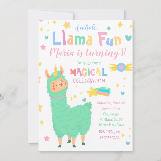 Llamacorn Magical Llama Birthday Invitation (Front)
