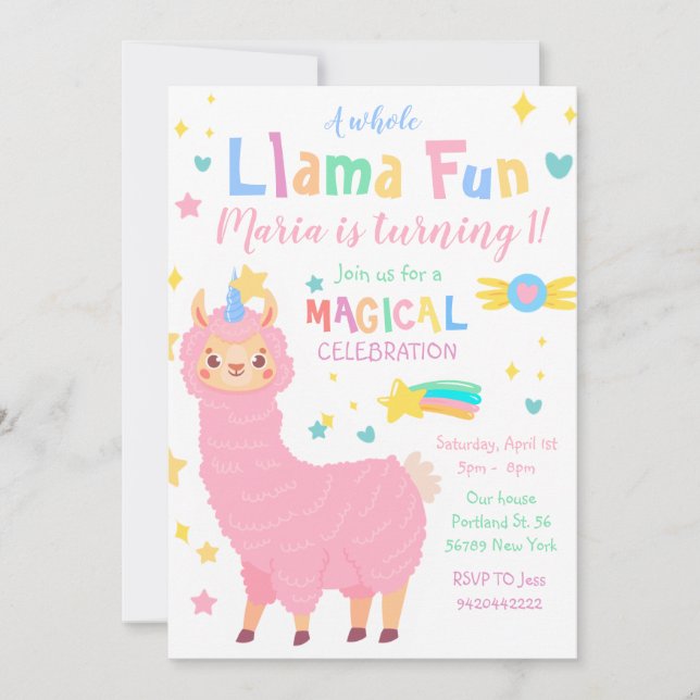 Llamacorn Magical Llama Kids Colourful Birthday Invitation (Front)