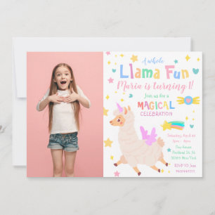 Llamacorn Magical Photo Birthday Invitation