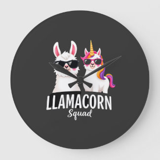 Llamacorn Squad Funny Unicorn Llama Squad Christma Large Clock