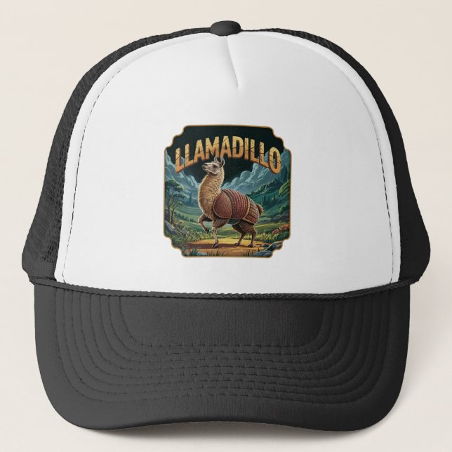 Llamadillo Illustration – Llama Armadillo Funny Trucker Hat (Front)