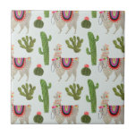 Llamarama Collection | Cactus & Llama Pattern Ceramic Tile<br><div class="desc">Enjoy this fresh creative llama design on a product or wallart piece to enhance and add to the world around you. Artist: Victoria Borges</div>