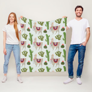 Llamarama Collection   Cactus & Llama Pattern Fleece Blanket