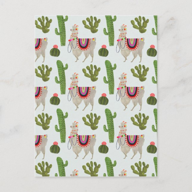 Llamarama Collection | Cactus & Llama Pattern Postcard (Front)