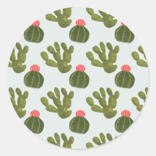 Llamarama Collection   Cute Cactus Pattern Classic Round Sticker