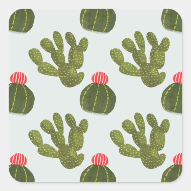 Llamarama Collection | Cute Cactus Pattern Square Sticker (Front)