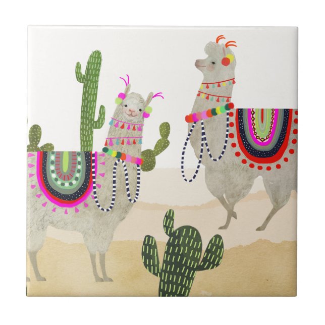 Llamarama Collection | Cute Lllamas Ceramic Tile (Front)