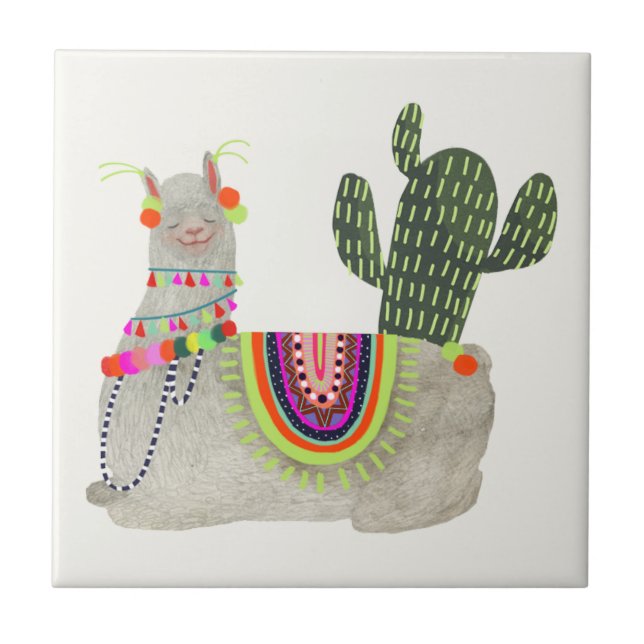 Llamarama Collection | Smiling Llamas Ceramic Tile (Front)
