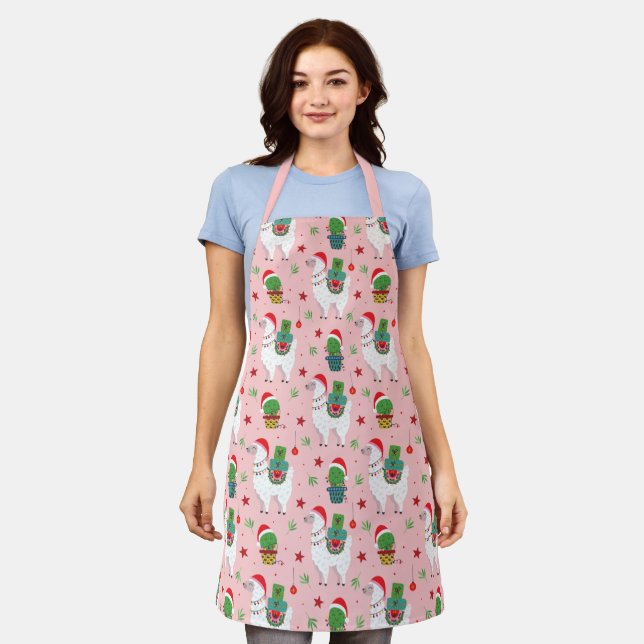 Llamas and Cacti Christmas Pattern Apron (Worn)