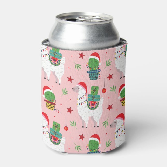 Llamas and Cacti Christmas Pattern Can Cooler (Can Front)
