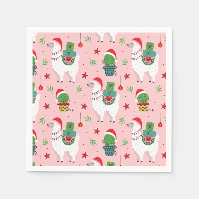Llamas and Cacti Christmas Pattern Napkin (Front)