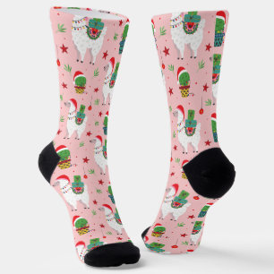 Llamas and Cacti Christmas Pattern Socks