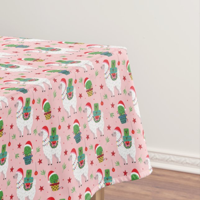 Llamas and Cacti Christmas Pattern Tablecloth (In Situ)