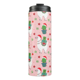 Llamas and Cacti Christmas Pattern Thermal Tumbler