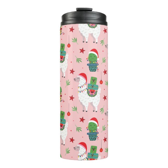 Llamas and Cacti Christmas Pattern Thermal Tumbler (Front)