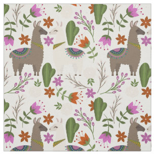 Llamas and Cactus Fabric