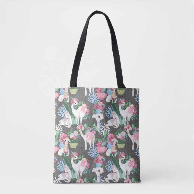 Llamas and Flowers Tote Bag (Front)