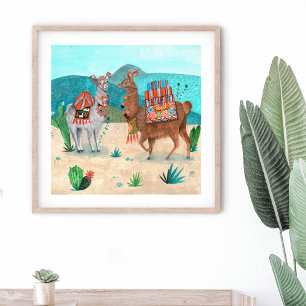 Llamas animals landscape poster