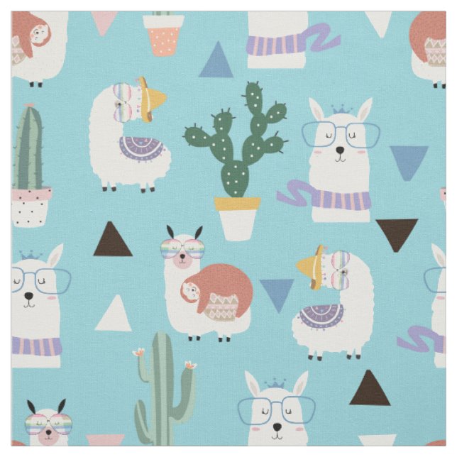 Llamas Cactus and Sloths Fabric (Swatch)