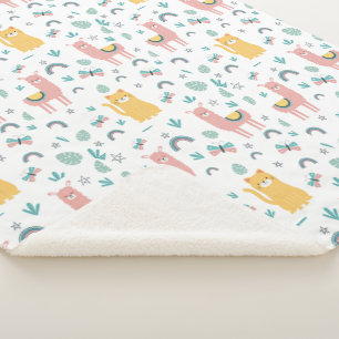 Llamas Cats Alapaca Pink Girly Animals Boho Sherpa Blanket