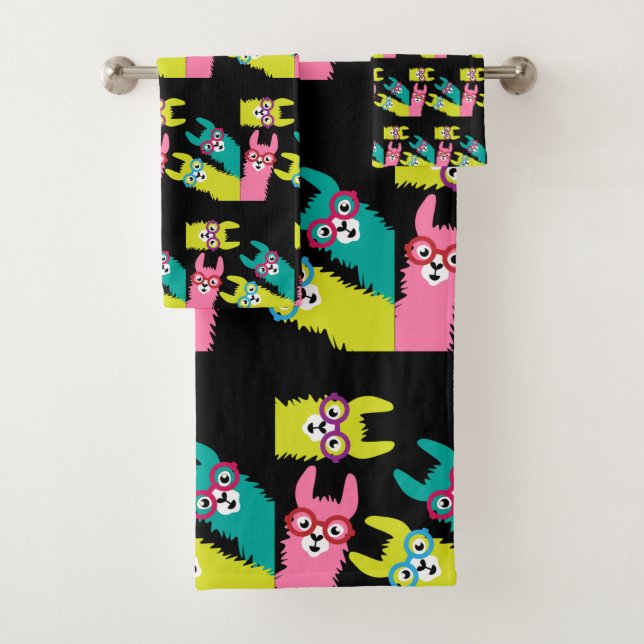 Llamas Colourful Camelid  Bath Towel Set (Insitu)