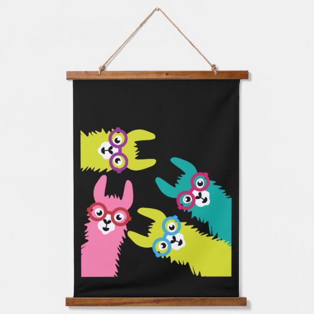 Llamas Colourful Camelid  Hanging Tapestry (Front)