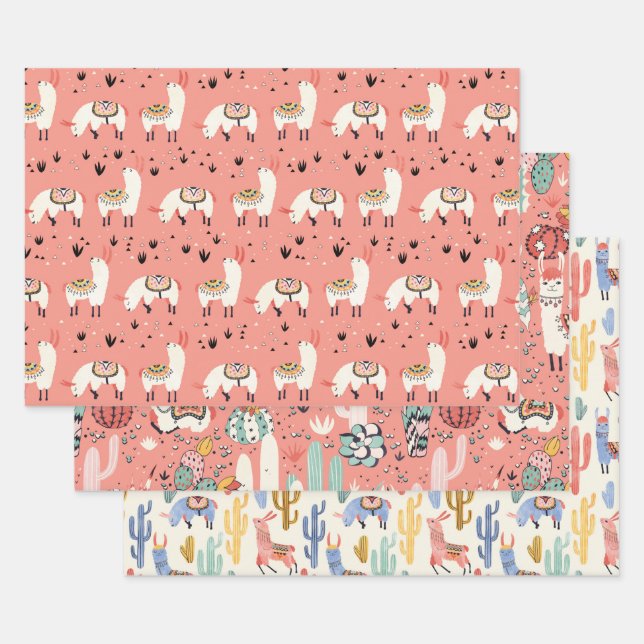Llamas diversity wrapping paper sheet (Set)