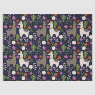 Llamas, Flowers and Cactus on Navy Decoupage Tissue Paper