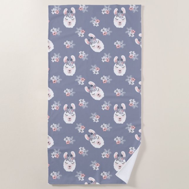 Llamas & Flowers Pattern Beach Towel (Front)