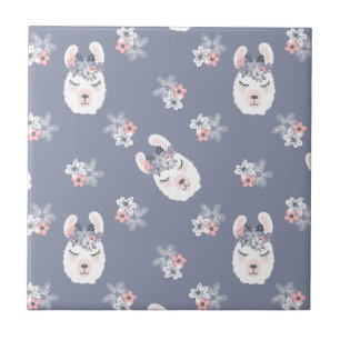 Llamas & Flowers Pattern Ceramic Tile