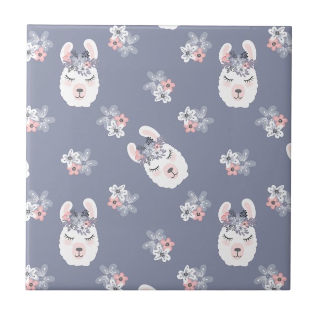 Llamas & Flowers Pattern Ceramic Tile (Front)