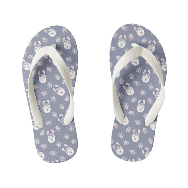 Llamas & Flowers Pattern Kid's Thongs (Footbed)
