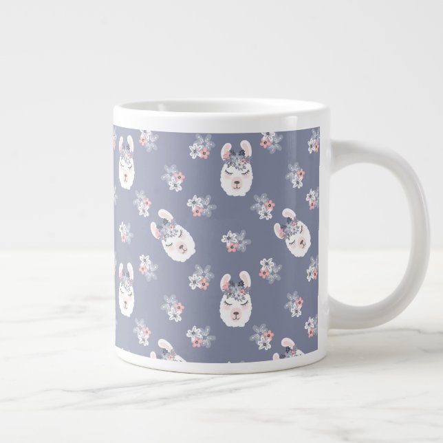 Llamas & Flowers Pattern Large Coffee Mug (Right)