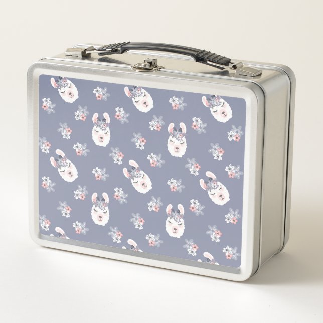 Llamas & Flowers Pattern Metal Lunch Box (Front)