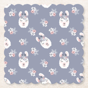 Llamas & Flowers Pattern Paper Coaster