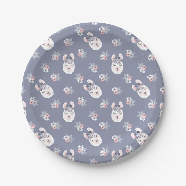 Llamas & Flowers Pattern Paper Plate (Front)