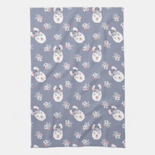 Llamas & Flowers Pattern Tea Towel
